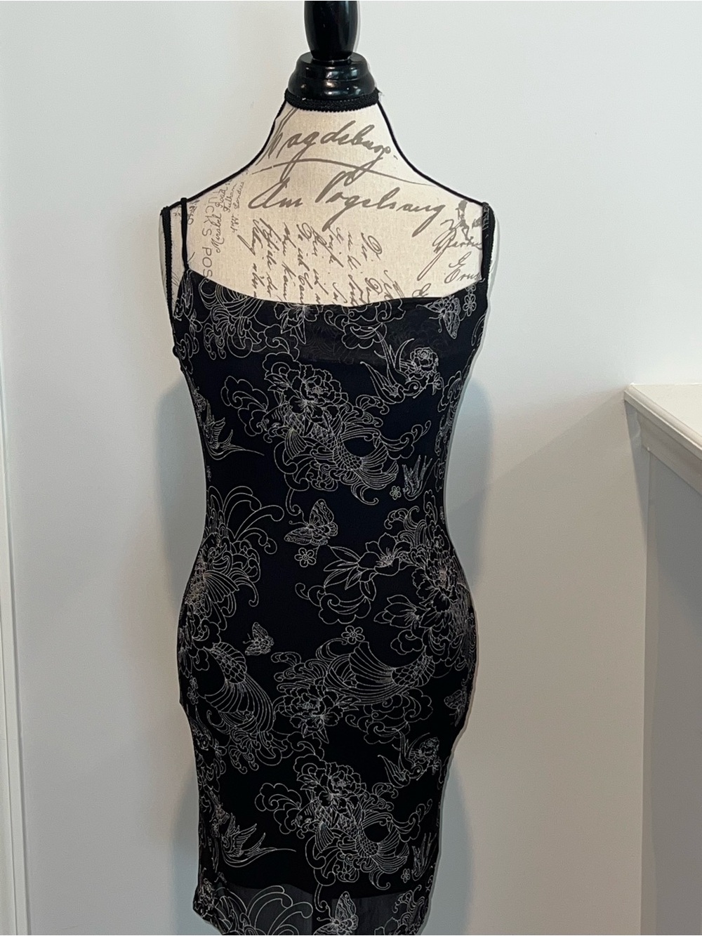 Forever 21 Black Slip Dress with Light Gray Floral Print